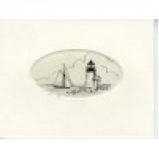 SCRIMSHAW,  NOTE CARD LIGHT HOUSE AND SAILBOAT
